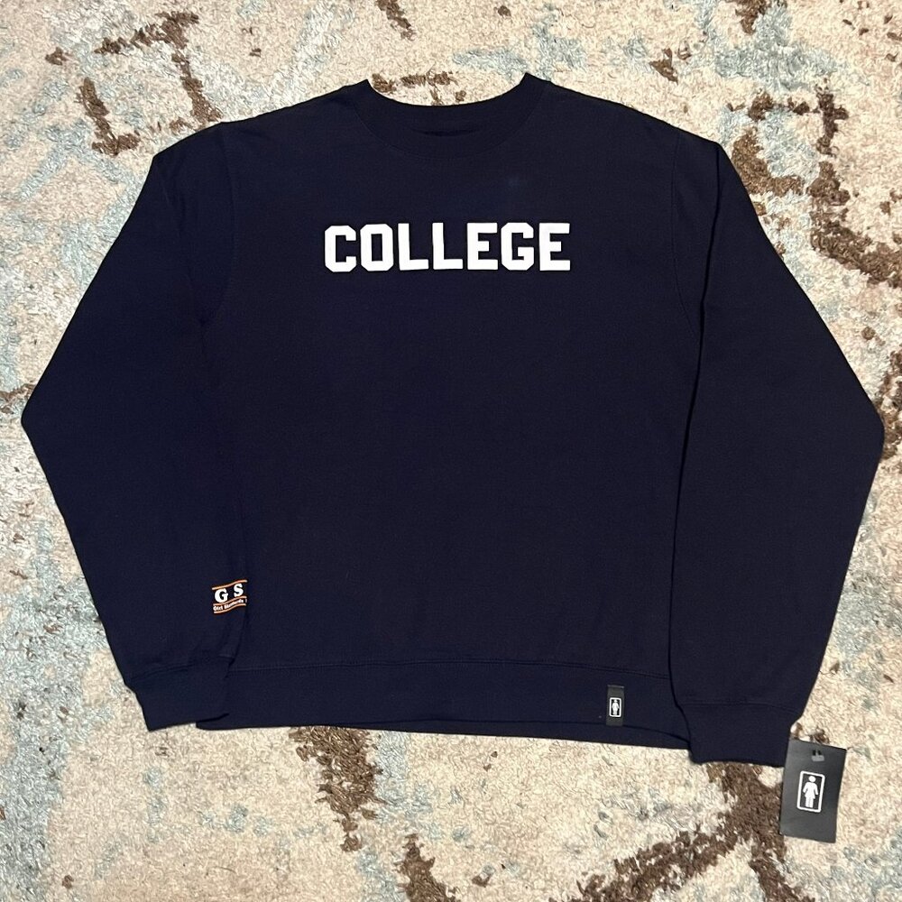 NWT Girl Skateboards "College" GSU Sweatshirt Size Small Navy